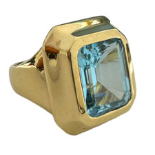 14K Yellow Gold - 12 x 10mm - Blue Topaz Heavy Bezel Set Ring 