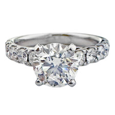 14K White Gold - 1.65ct - Round Lab Diamond Cathedral Shared Prong Eng Ring (0.90ct)