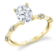 14K Yellow Gold - 0.12ct- Sylvie Designer Round Diamond Stationed Engagement Ring Setting