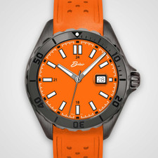 EWJ Signature Time Piece: Stainless Steel Case, Orange Dial & Silicon Strap, Date Window