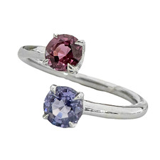 14K White Gold - Round Pink & Purple Spinel Two Stone Ring (0.80ct)