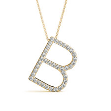 14K Yellow Gold - Round Diamond Set Letter (B) Initial Charm & Chain 