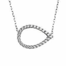 14K White Gold - 0.30ct -  Round Cut Diamond Pear Shaped Open Halo Necklace