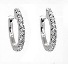 14K White Gold - Petite Oval Shaped Round Diamond Hoop Earrings (0.31ct)