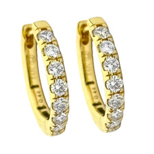 14K Yellow Gold - 0.44ct - Round Diamond Petite Oval Shaped Hoop Earrings