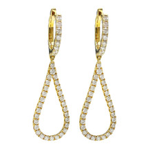  18K Yellow Gold - 0.90ct - Round Diamond Tear Drop Style Dangling Earrings