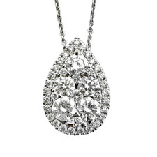 18K White Gold - 1.16ct - Pear Shaped Illusion Cluster Diamond Pendant & Chain