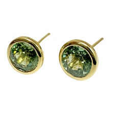 14K Yellow Gold - 1.36ct - Round Green Sapphire Bezel Set Studs