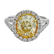 18K White & Yellow Gold - 1.56ct Oval Fancy Yellow Diamond Halo Split Shank Diamond Engagement Ring 