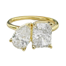 14K Yellow Gold - 2.64ct - Lab Radiant & Pear Two Stone Diamond Ring