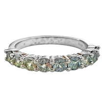 14K White Gold - 1.08ct - Round Cut Montana Teal Sapphire Ombre 9 Stone Band