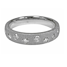 14K White Gold - 0.33ct - 4mm Wide Diamond Sprinkle Flush Set Sandblasted Finished Fashion Ring