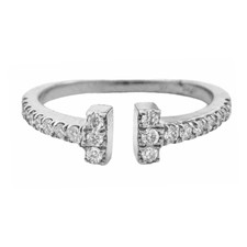 18K White Gold - 0.23ct - Round Diamond Open T Bar Style Fashion Ring