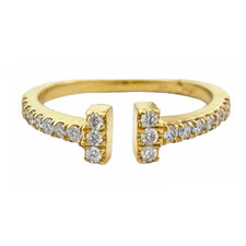 18K Yellow Gold - 0.23ct - Round Diamond Open T Bar Style Fashion Ring