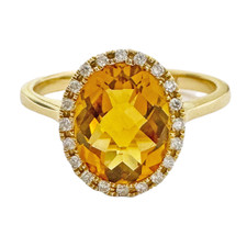14K Yellow Gold - Oval Cut Citrine & Diamond Halo Fashion Ring (0.10ct)