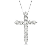 14K White Gold - 0.25ct - Petite Round Diamond Shared Prong Cross Pendant & Chain
