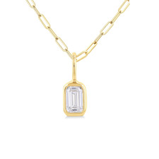 14K Yellow Gold - 0.20ct - Petite Bezel Set Emerald Cut Diamond Solitaire Necklace