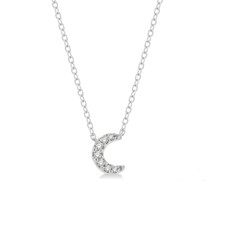 10K White Gold - Petite Round Diamond Set Moon Necklace - .07ct