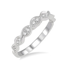 14K White Gold - Vintage Milgrain Twisted Round Diamond Stackable Band (0.20ct)