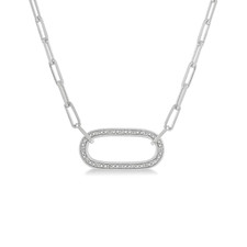 Sterling Silver - Diamond Set Paper Clip Chain Necklace (0.10ct)