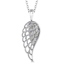 Sterling Silver -  Diamond Accented Angel Wing Pendant & Chain