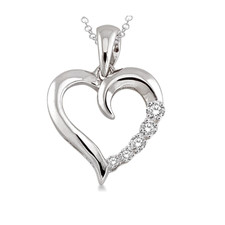 Sterling Silver - Round Diamond Accented Open Heart Pendant & Chain