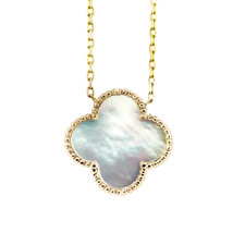 14K Yellow Gold  Mother of Pearl Bezel Clover Style Necklace - 16 inch