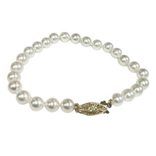 14K Yellow Gold, 6mm - 6.5mm - Round Japanese Pearl Bracelet - 7 inch