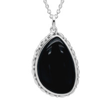 Sterling Silver 30mm x 20mm Onyx Pendant with Adjustable Chain 18-20 in