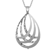 Sterling Silver Layer Open Tear Drop Shape Pendant - Adjustable Chain 22-24in