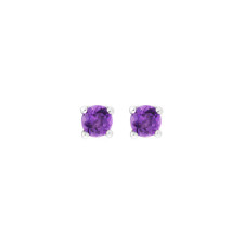 14K White Gold - 4mm Round Cut Amethyst Stud Earring