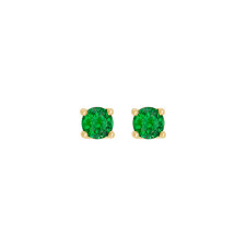 14K Yellow Gold 4mm Round Emerald Stud Earrings