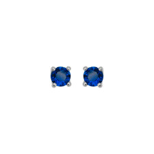 14K Yellow Gold - 4mm Round Cut Blue Sapphire Stud Earring