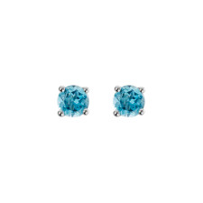 14K White Gold - 5mm Round Cut Blue Topaz Stud Earring