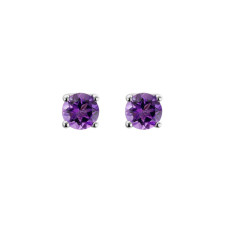 14K White Gold - 5mm Round Cut Amethyst Stud Earring