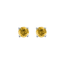 14K White Gold - 5mm Round Cut Citrine Stud Earring