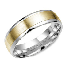 10K Yellow & White Gold - 6mm - Satin Finished Two Stone Gents Wedding Band