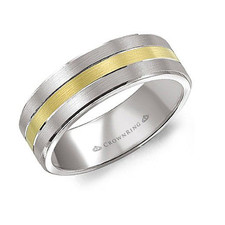 10K Yellow & White Gold - 7mm - Satin Finished Three Row Two Stone Gents Wedding Band