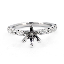 14K White Gold - 0.35ct-  Six Prong Round Diamond Shared Fishtail Style Prong Engagement Ring Setting