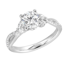 14K White Gold - 0.50ct - Round & Marquise Cut Diamond Twisted Vine Style Eng Ring Setting