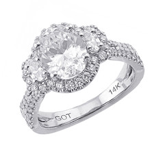14K White Gold - 0.75ct - Oval Cut Three Stone Halo Split Shank Dia Eng Ring Setting