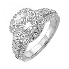 14K White Gold - 0.88ct - Round Diamond Halo Three Row Style Eng Ring Setting