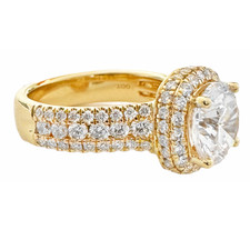 14K Yellow Gold - 1.00ct - Round Diamond Multi Row Double Halo Eng Ring Setting