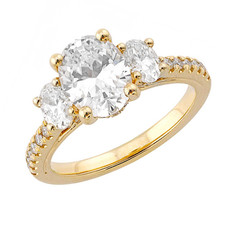 14K Yellow Gold - 0.88ct - Oval Cut Three Stone Cathedral Shared Prong Eng Ring Setting
