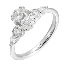 14K White Gold - 0.33ct - Round & Pear Cut Bezel Three Stone Eng Ring Setting
