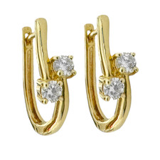 14K Yellow Gold - 0.50ct - Round Diamond Two Stone Interlocking Hoop Earrings