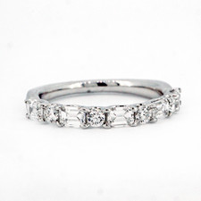 14K White Gold - 1.05ct -  Fancy Emerald & Round Cut Diamond Shared Prong Band