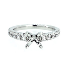 14K White Gold - 0.60ct - Round Diamond Cathedral Style Shared Prong Engagement Ring Setting