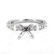 14K White Gold - 0.90ct -  Fancy  Emerald & Round Cut Diamond Shared Prong Engagement Ring Setting