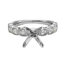 14K White Gold - 0.70ct -  Horizontal Emerald Cut Diamond Milgrain Bezel Set Engagement Ring Setting